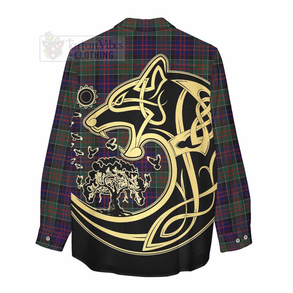 Tartan Vibes Clothing MacDonald (McDonald) of Clanranald Tartan Women's Casual Shirt with Family Crest Celtic Wolf Style