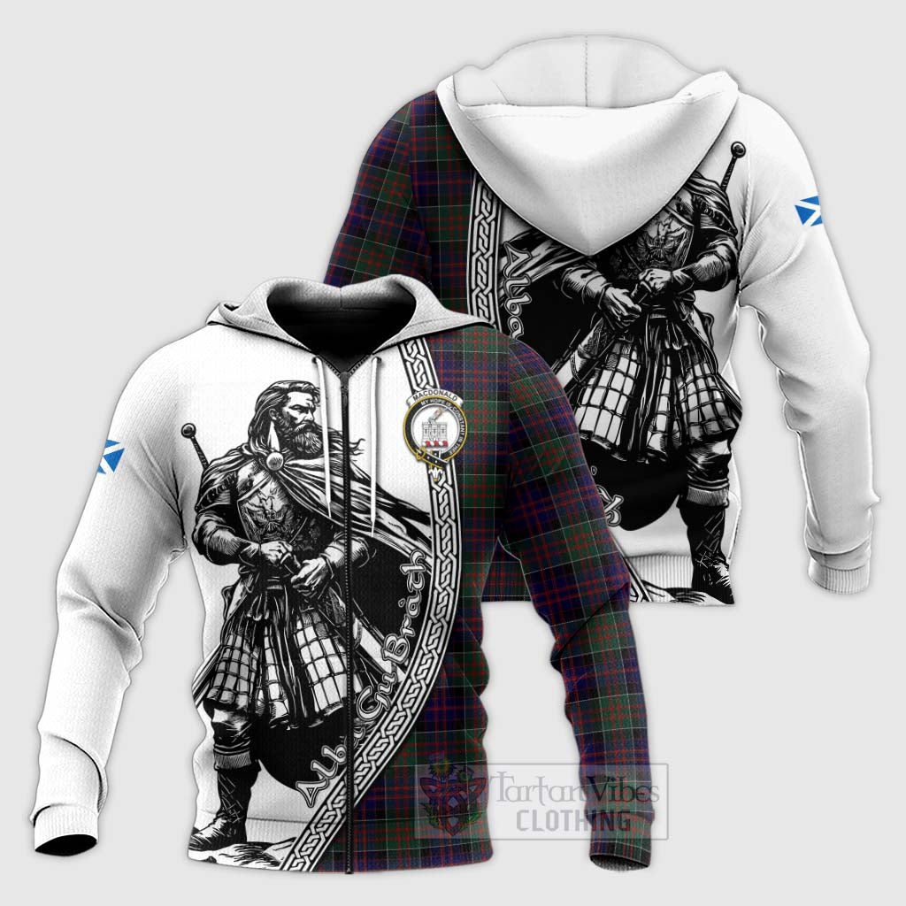 Tartan Vibes Clothing MacDonald (McDonald) of Clanranald Tartan Clan Crest Knitted Hoodie with Highlander Warrior Celtic Style