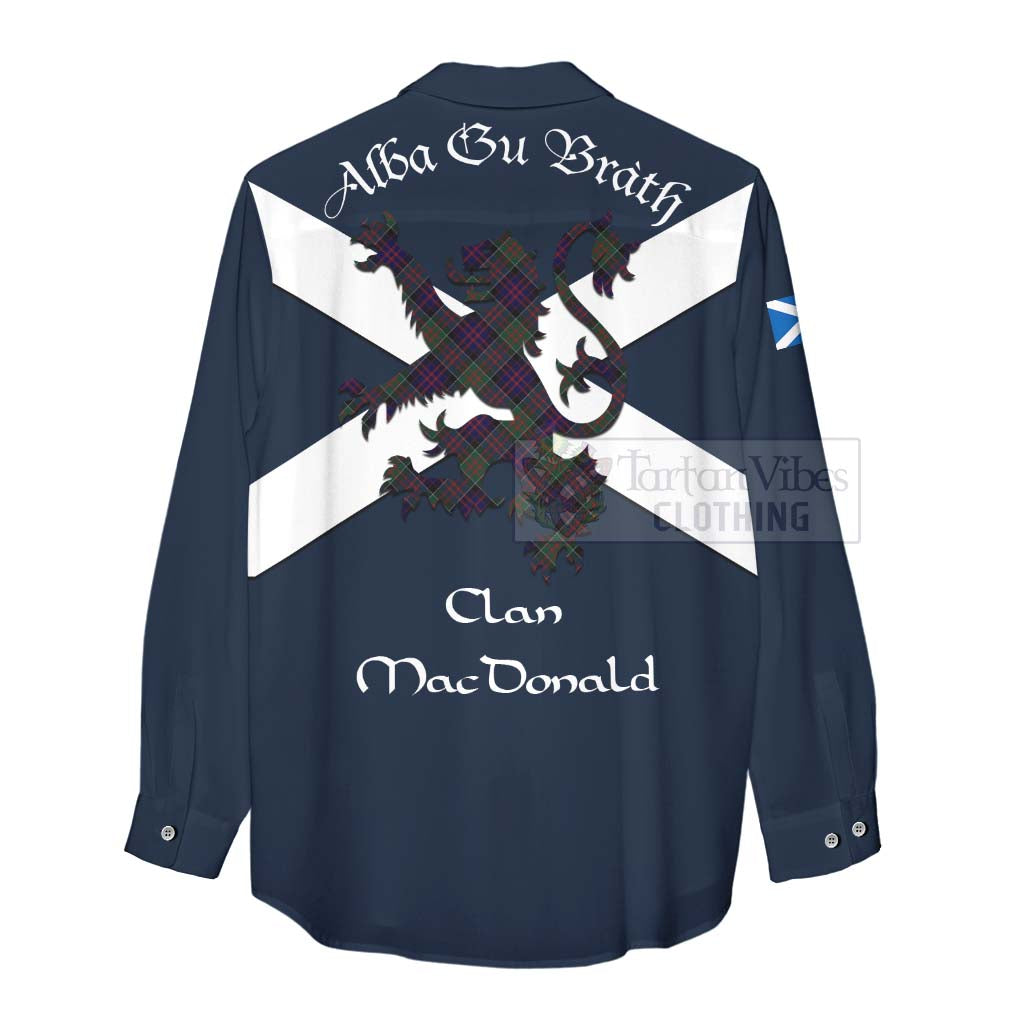 Tartan Vibes Clothing MacDonald (McDonald) of Clanranald Tartan Lion Rampant Women's Casual Shirt Proudly Display Your Heritage with Alba Gu Brath and Clan Name