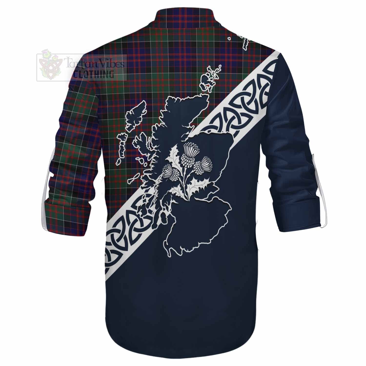 Tartan Vibes Clothing MacDonald (McDonald) of Clanranald Tartan Ghillie Kilt Shirt Featuring Thistle and Scotland Map