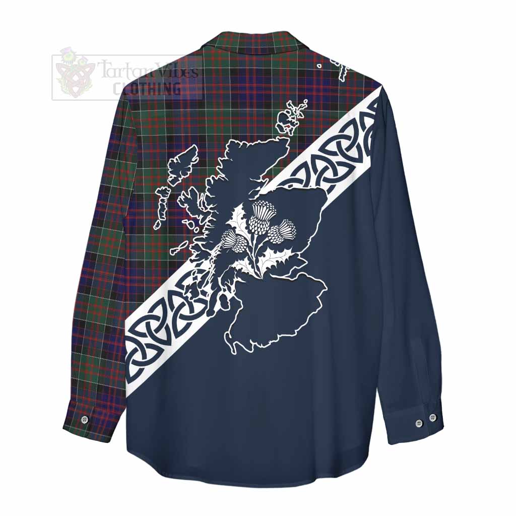 Tartan Vibes Clothing MacDonald (McDonald) of Clanranald Tartan Women's Casual Shirt Featuring Thistle and Scotland Map