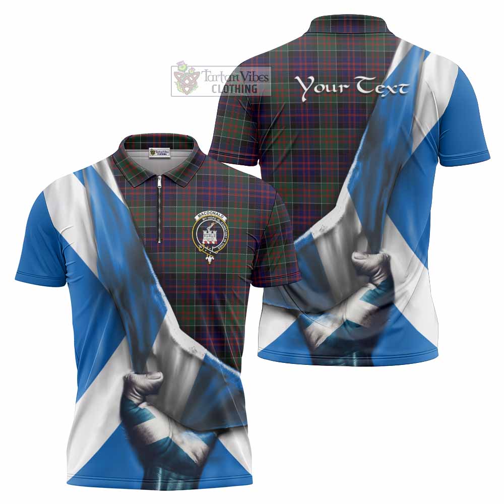 Tartan Vibes Clothing MacDonald (McDonald) of Clanranald Tartan Zipper Polo Shirt with Family Crest Scotland Patriotic Style