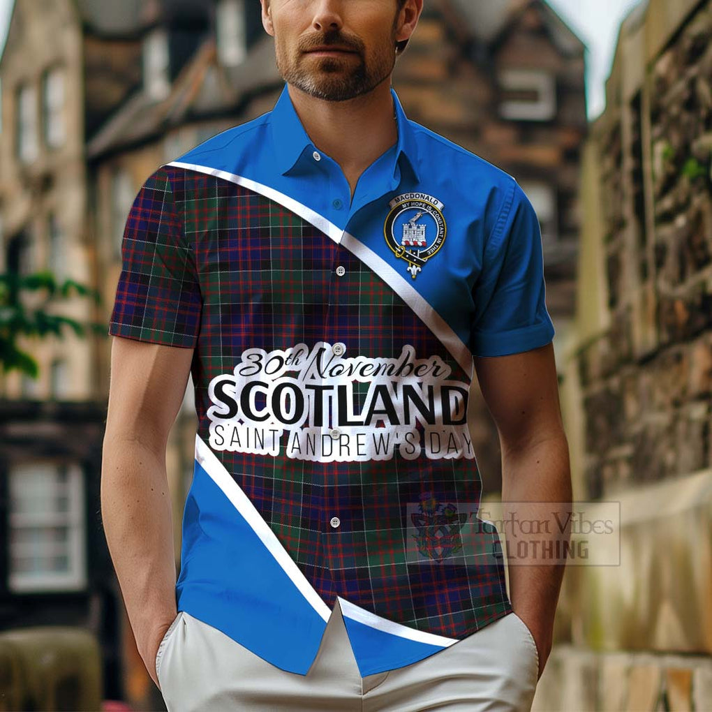 Tartan Vibes Clothing MacDonald (McDonald) of Clanranald Family Crest Tartan Short Sleeve Button Shirt Celebrate Saint Andrew's Day in Style