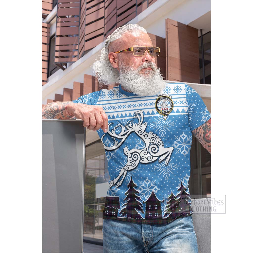 Tartan Vibes Clothing MacDonald (McDonald) of Clanranald Clan Christmas Cotton T-shirt Celtic Reindeer Style