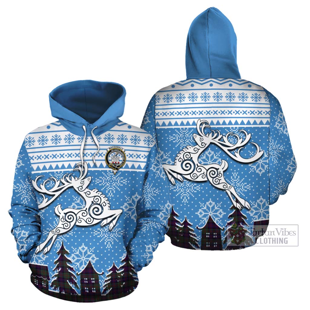 Tartan Vibes Clothing MacDonald (McDonald) of Clanranald Clan Christmas Cotton Hoodie Celtic Reindeer Style