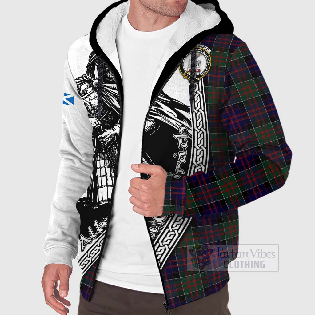 Tartan Vibes Clothing MacDonald (McDonald) of Clanranald Tartan Clan Crest Sherpa Hoodie with Highlander Warrior Celtic Style