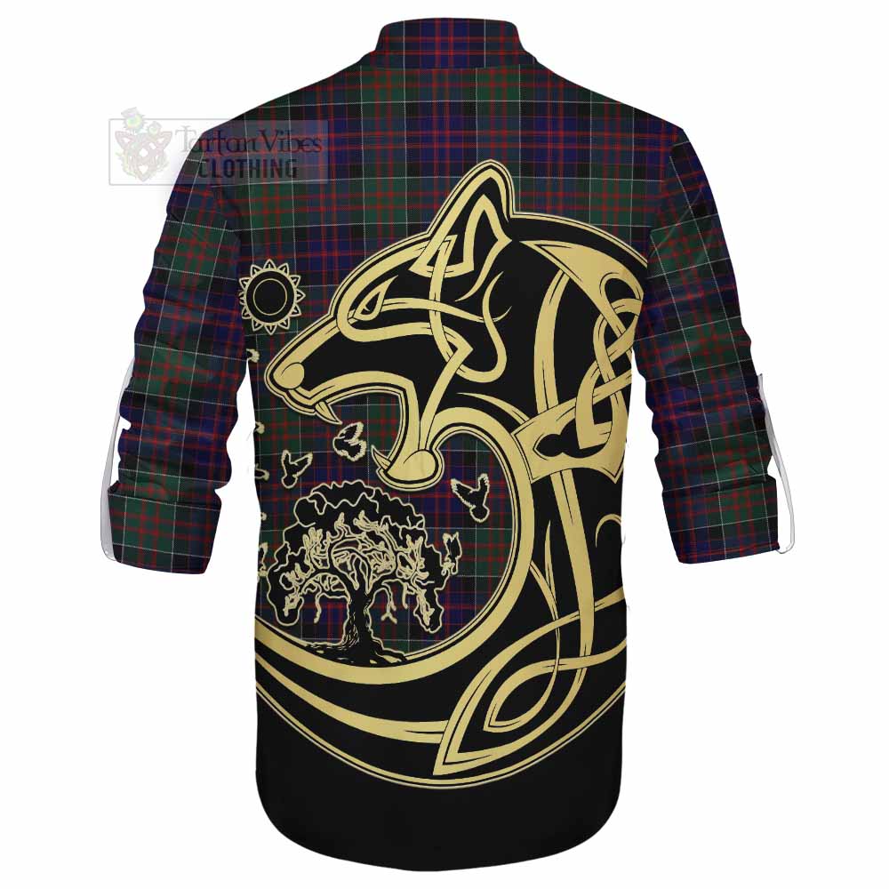 Tartan Vibes Clothing MacDonald (McDonald) of Clanranald Tartan Ghillie Kilt Shirt with Family Crest Celtic Wolf Style