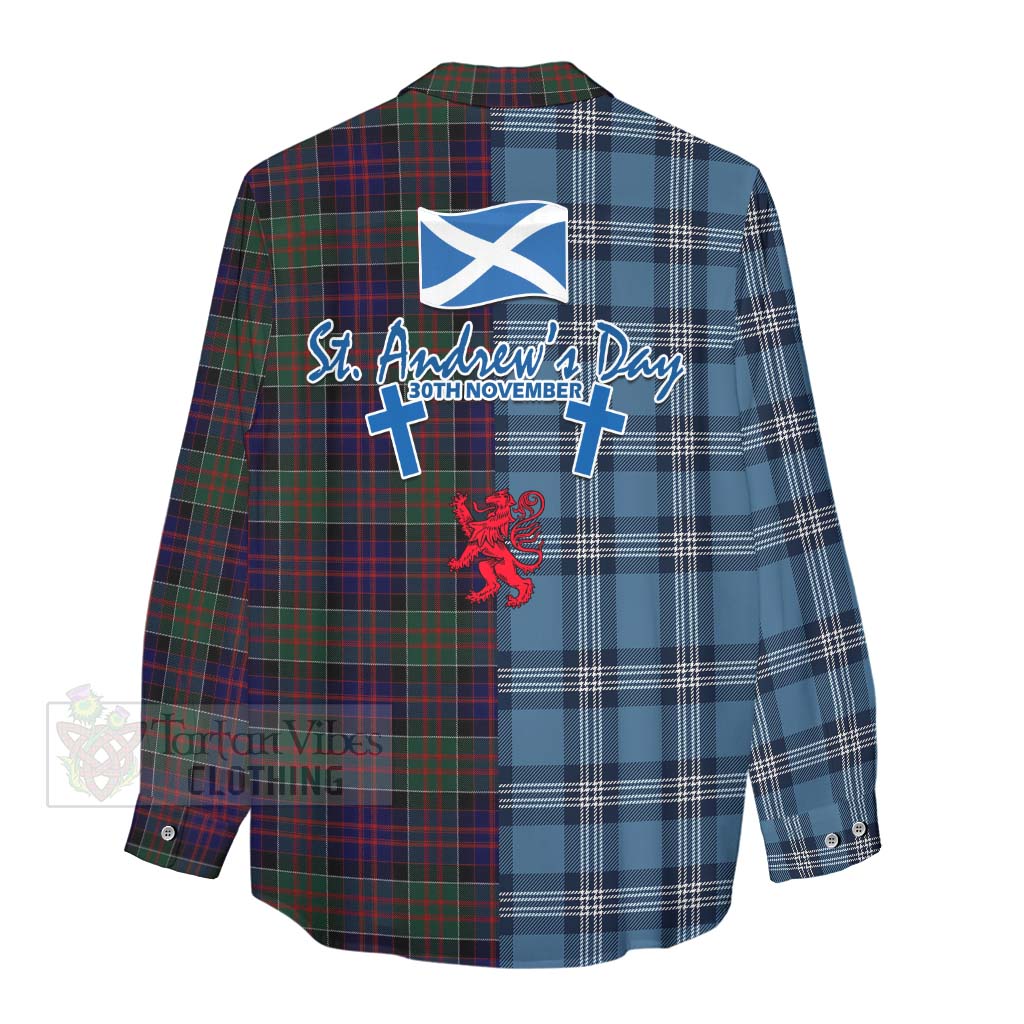 Tartan Vibes Clothing MacDonald (McDonald) of Clanranald Tartan Women's Casual Shirt Happy St. Andrew's Day Half Tartan Style