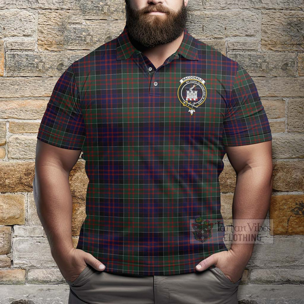 Tartan Vibes Clothing MacDonald (McDonald) of Clanranald Tartan Polo Shirt with Family Crest and Bearded Skull Holding Bottles of Whiskey