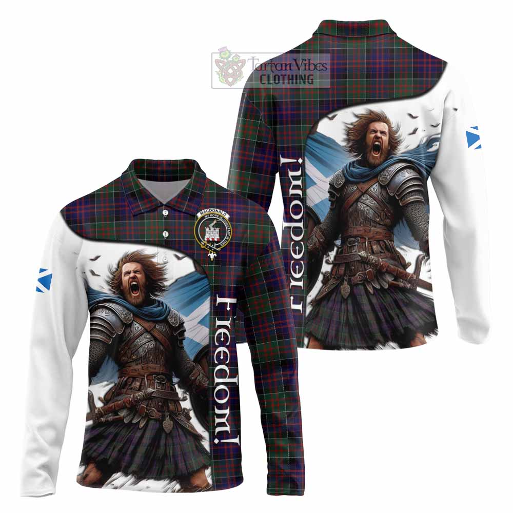 Tartan Vibes Clothing MacDonald (McDonald) of Clanranald Crest Tartan Long Sleeve Polo Shirt Inspired by the Freedom of Scottish Warrior