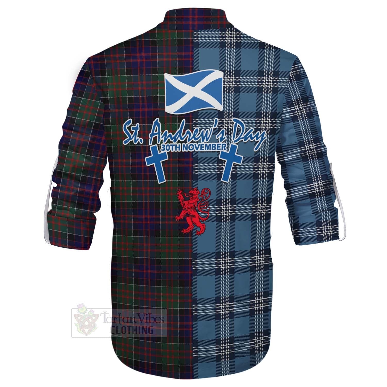 Tartan Vibes Clothing MacDonald (McDonald) of Clanranald Tartan Ghillie Kilt Shirt Happy St. Andrew's Day Half Tartan Style