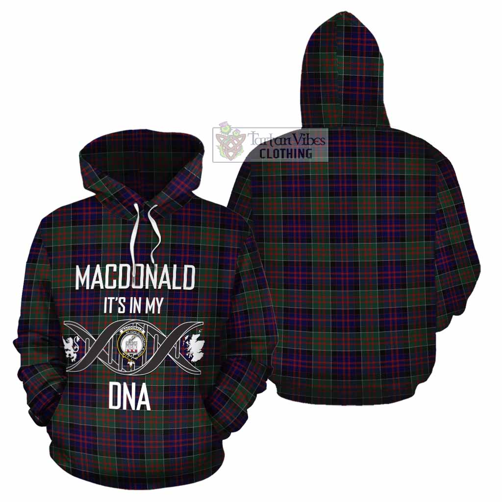 Tartan Vibes Clothing MacDonald (McDonald) of Clanranald Tartan Cotton Hoodie with Family Crest DNA In Me Style