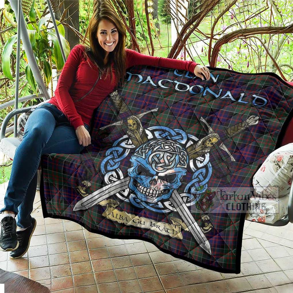 Tartan Vibes Clothing MacDonald (McDonald) of Clanranald Tartan Quilt with Celtic Skull Alba Gu Brath Style