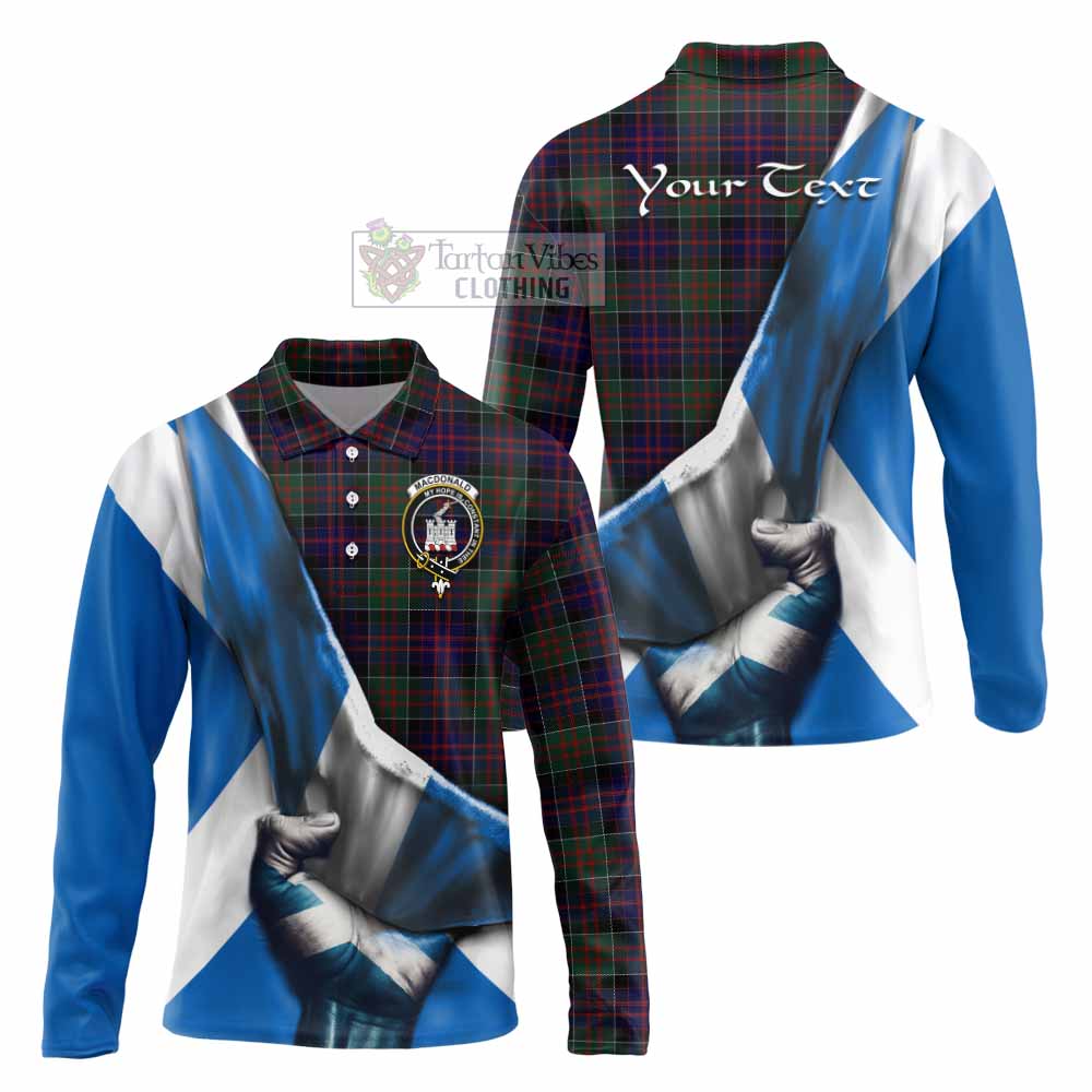 Tartan Vibes Clothing MacDonald (McDonald) of Clanranald Tartan Long Sleeve Polo Shirt with Family Crest Scotland Patriotic Style