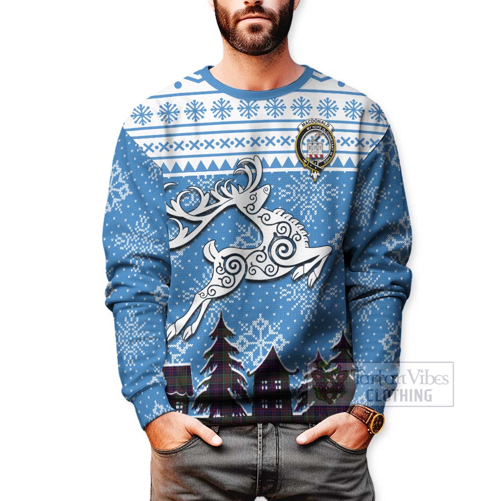 Tartan Vibes Clothing MacDonald (McDonald) of Clanranald Clan Christmas Sweatshirt Celtic Reindeer Style