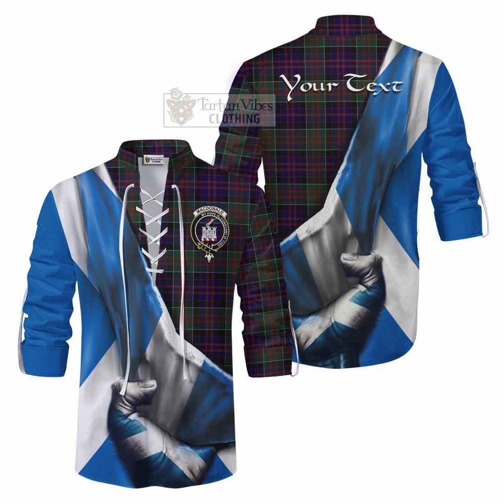 Tartan Vibes Clothing MacDonald (McDonald) of Clanranald Tartan Ghillie Kilt Shirt with Family Crest Scotland Patriotic Style