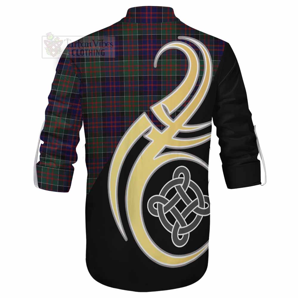 Tartan Vibes Clothing MacDonald (McDonald) of Clanranald Tartan Ghillie Kilt Shirt with Family Crest and Celtic Symbol Style