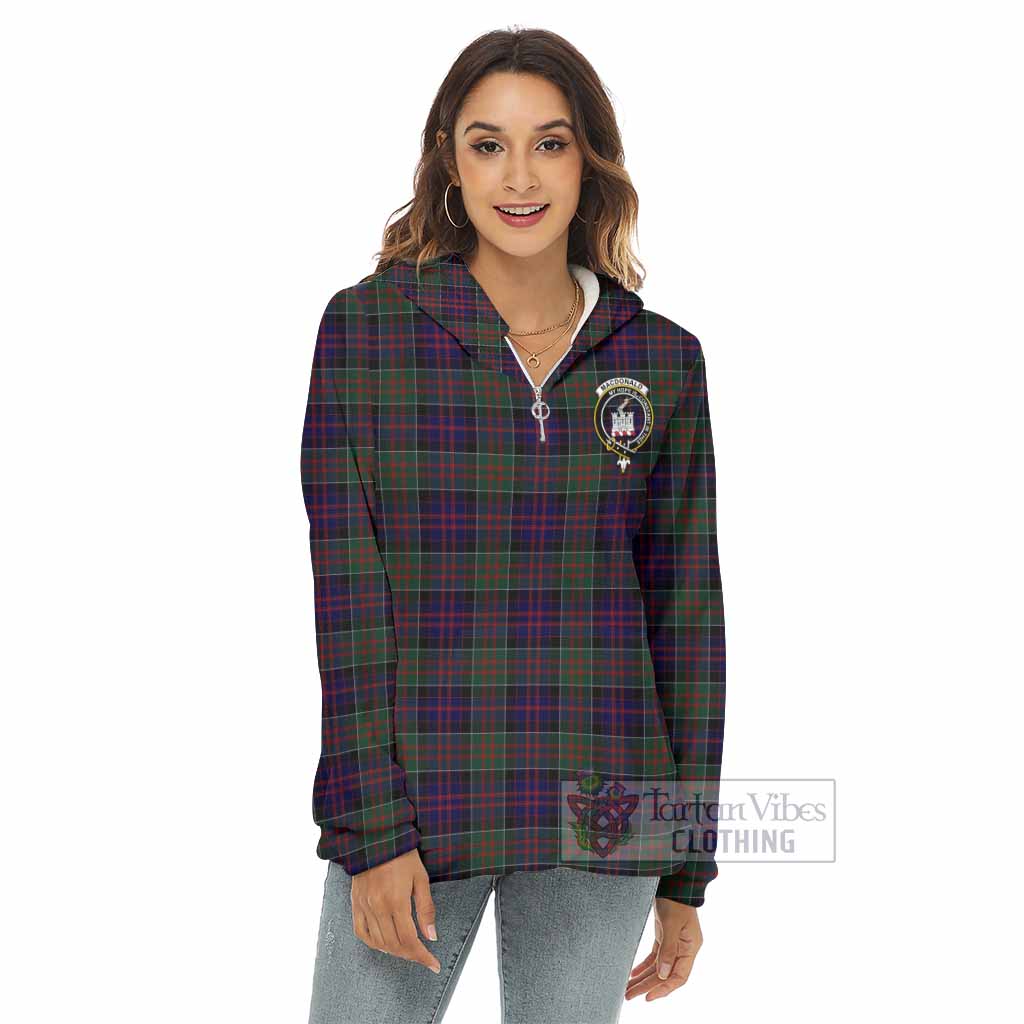 Tartan Vibes Clothing MacDonald (McDonald) of Clanranald Tartan Crest Women's Borg  Half Zip Fleece Hoodie