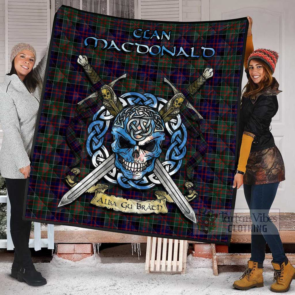 Tartan Vibes Clothing MacDonald (McDonald) of Clanranald Tartan Quilt with Celtic Skull Alba Gu Brath Style