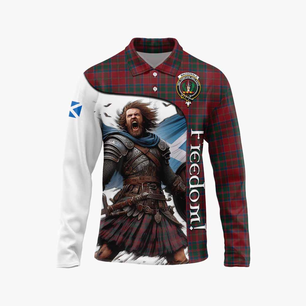 Tartan Vibes Clothing MacDonald (McDonald) of Glencoe Crest Tartan Long Sleeve Polo Shirt Inspired by the Freedom of Scottish Warrior