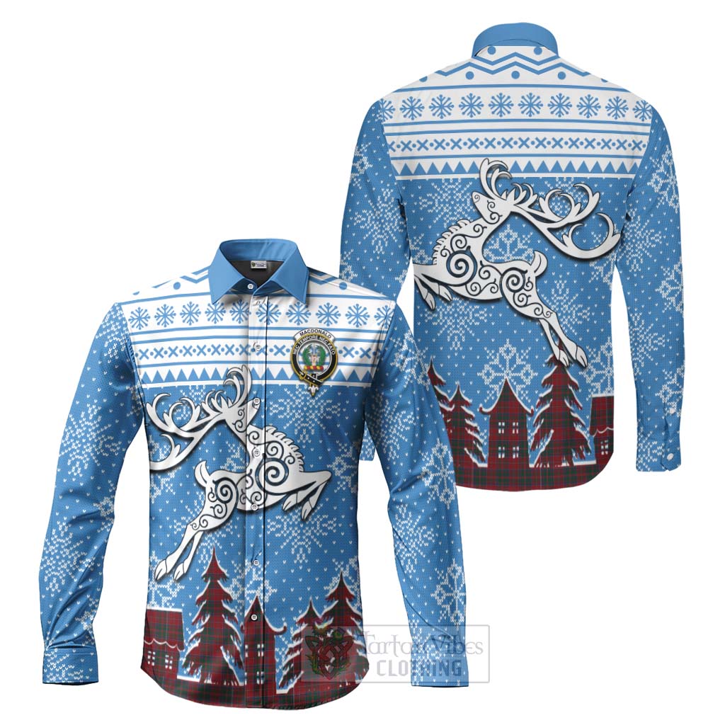 Tartan Vibes Clothing MacDonald (McDonald) of Glencoe Clan Christmas Long Sleeve Button Shirt Celtic Reindeer Style