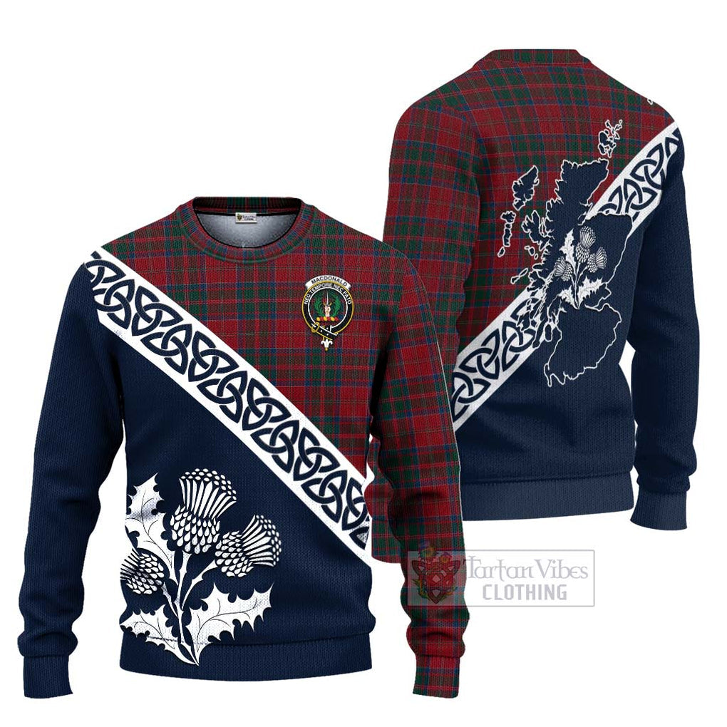 Tartan Vibes Clothing MacDonald (McDonald) of Glencoe Tartan Knitted Sweater Featuring Thistle and Scotland Map