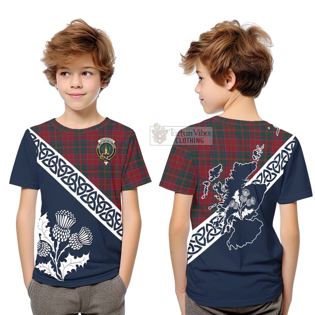 Tartan Vibes Clothing MacDonald (McDonald) of Glencoe Tartan Kid T-Shirt Featuring Thistle and Scotland Map