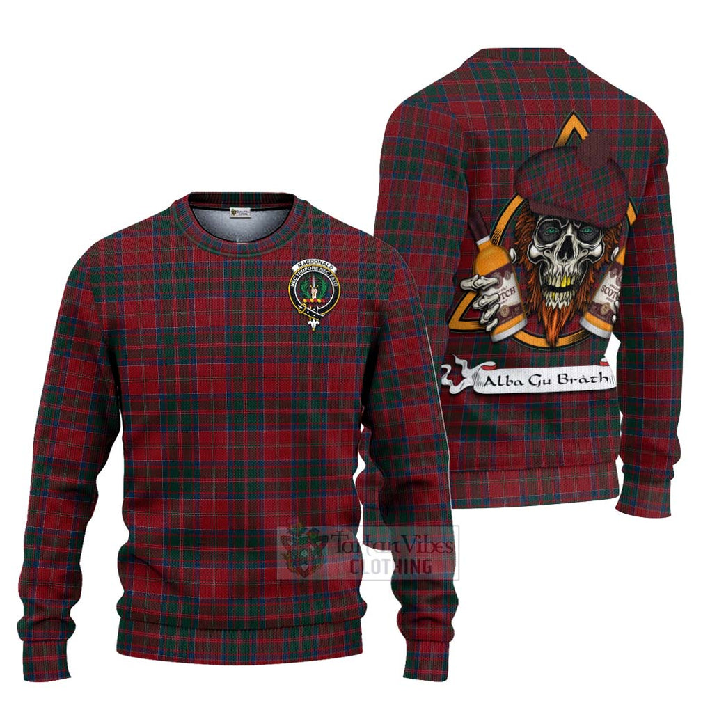 Tartan Vibes Clothing MacDonald (McDonald) of Glencoe Tartan Knitted Sweater with Family Crest and Bearded Skull Holding Bottles of Whiskey