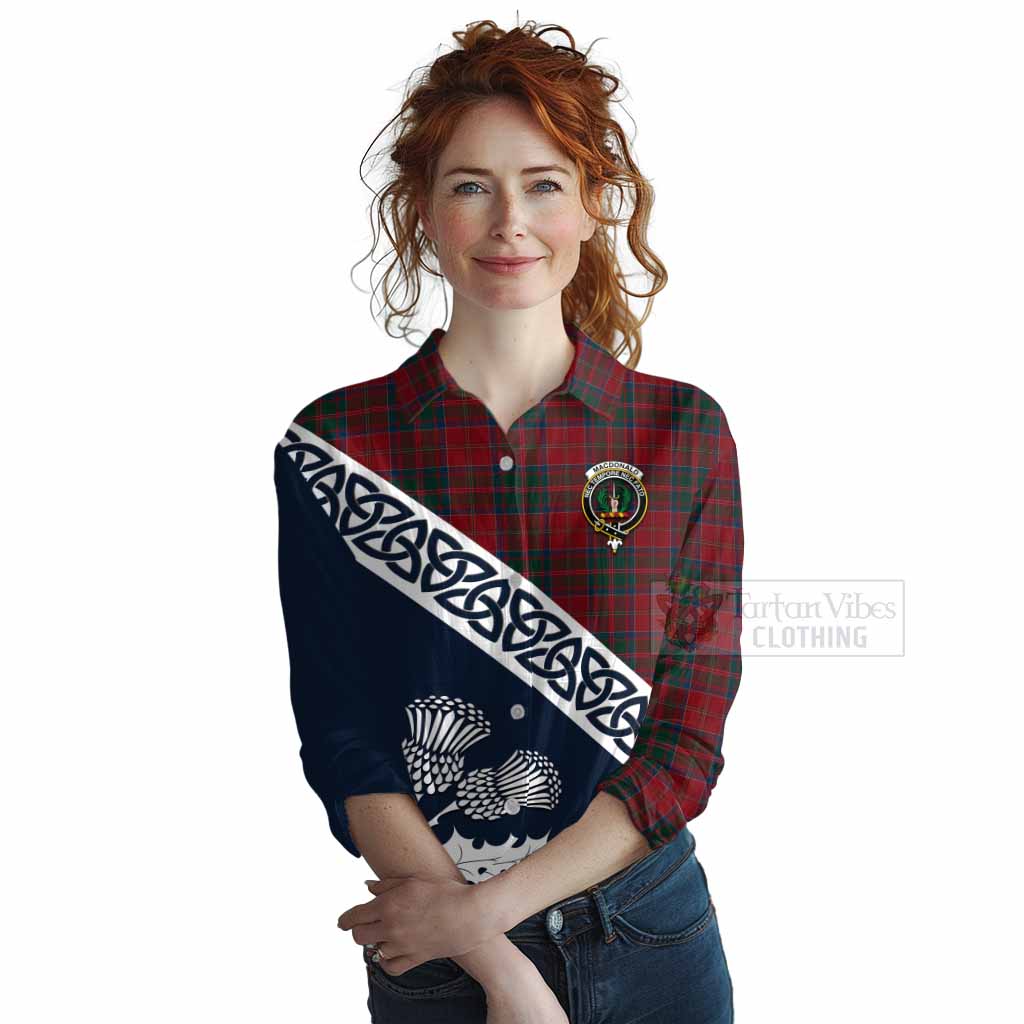 Tartan Vibes Clothing MacDonald (McDonald) of Glencoe Tartan Women's Casual Shirt Featuring Thistle and Scotland Map