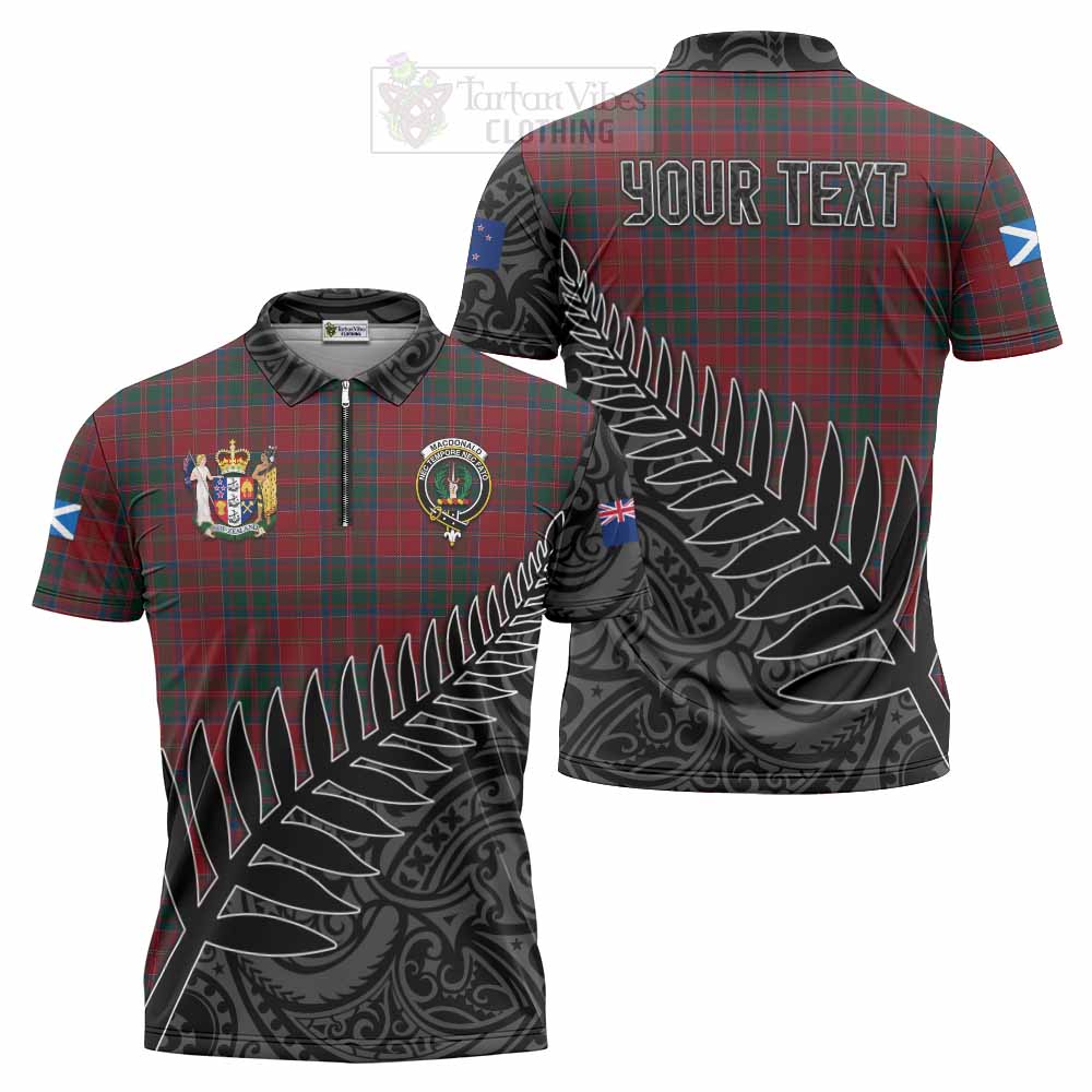 Tartan Vibes Clothing MacDonald (McDonald) of Glencoe Crest Tartan Zipper Polo Shirt with New Zealand Silver Fern Half Style