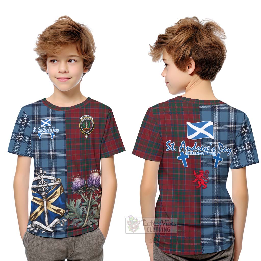 Tartan Vibes Clothing MacDonald (McDonald) of Glencoe Tartan Kid T-Shirt Happy St. Andrew's Day Half Tartan Style