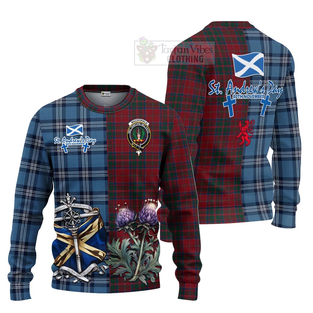 Tartan Vibes Clothing MacDonald (McDonald) of Glencoe Tartan Knitted Sweater Happy St. Andrew's Day Half Tartan Style