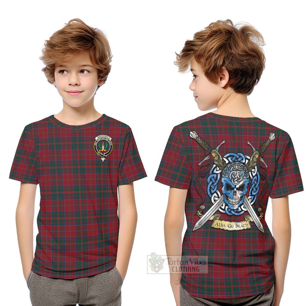 Tartan Vibes Clothing MacDonald (McDonald) of Glencoe Tartan Kid T-Shirt with Family Crest Celtic Skull Style