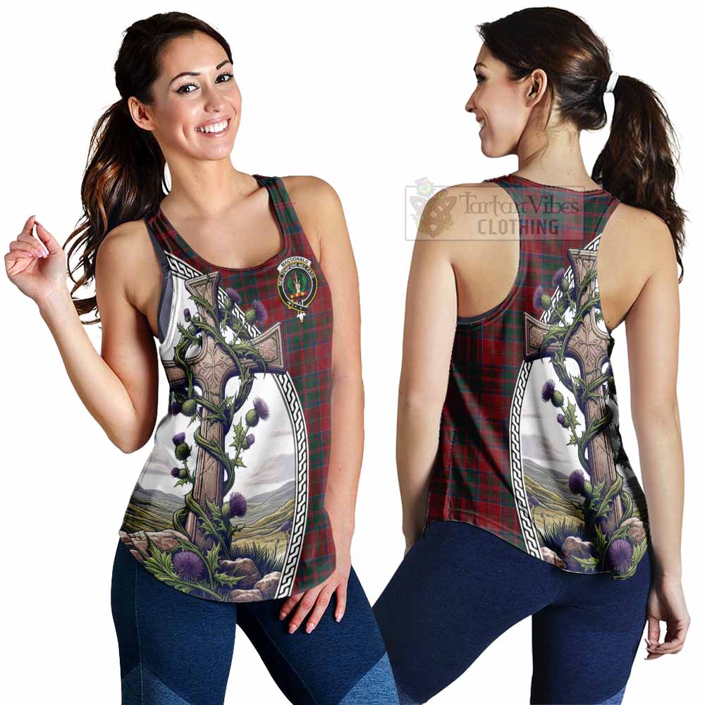 Tartan Vibes Clothing MacDonald (McDonald) of Glencoe Tartan Women's Racerback Tanks with Family Crest and St. Andrew's Cross Accented by Thistle Vines