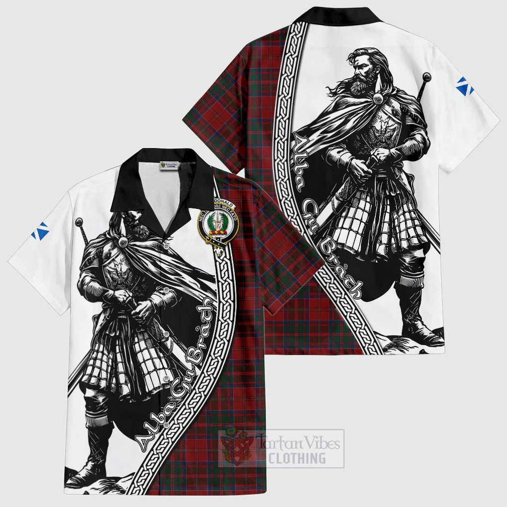 Tartan Vibes Clothing MacDonald (McDonald) of Glencoe Tartan Clan Crest Short Sleeve Button Shirt with Highlander Warrior Celtic Style