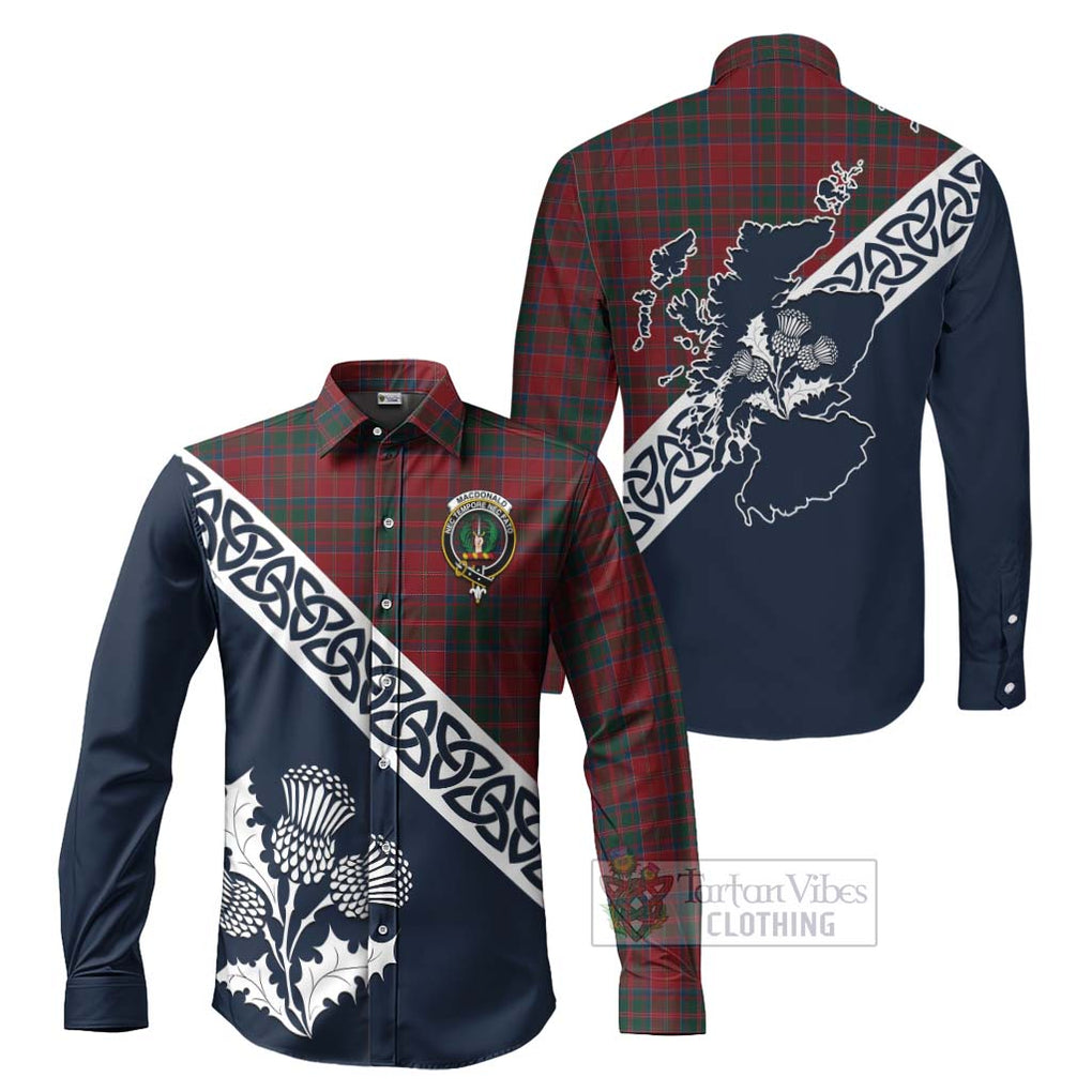 Tartan Vibes Clothing MacDonald (McDonald) of Glencoe Tartan Long Sleeve Button Shirt Featuring Thistle and Scotland Map