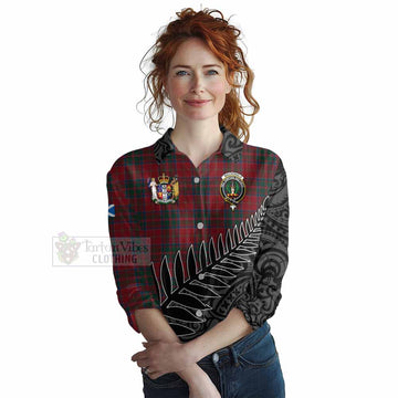 MacDonald (McDonald) of Glencoe Crest Tartan Women's Casual Shirt with New Zealand Silver Fern Half Style