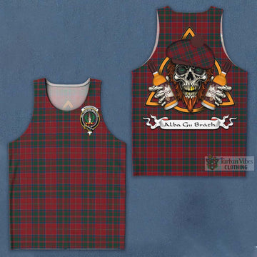 MacDonald (McDonald) of Glencoe Tartan Men's Tank Top with Family Crest and Bearded Skull Holding Bottles of Whiskey