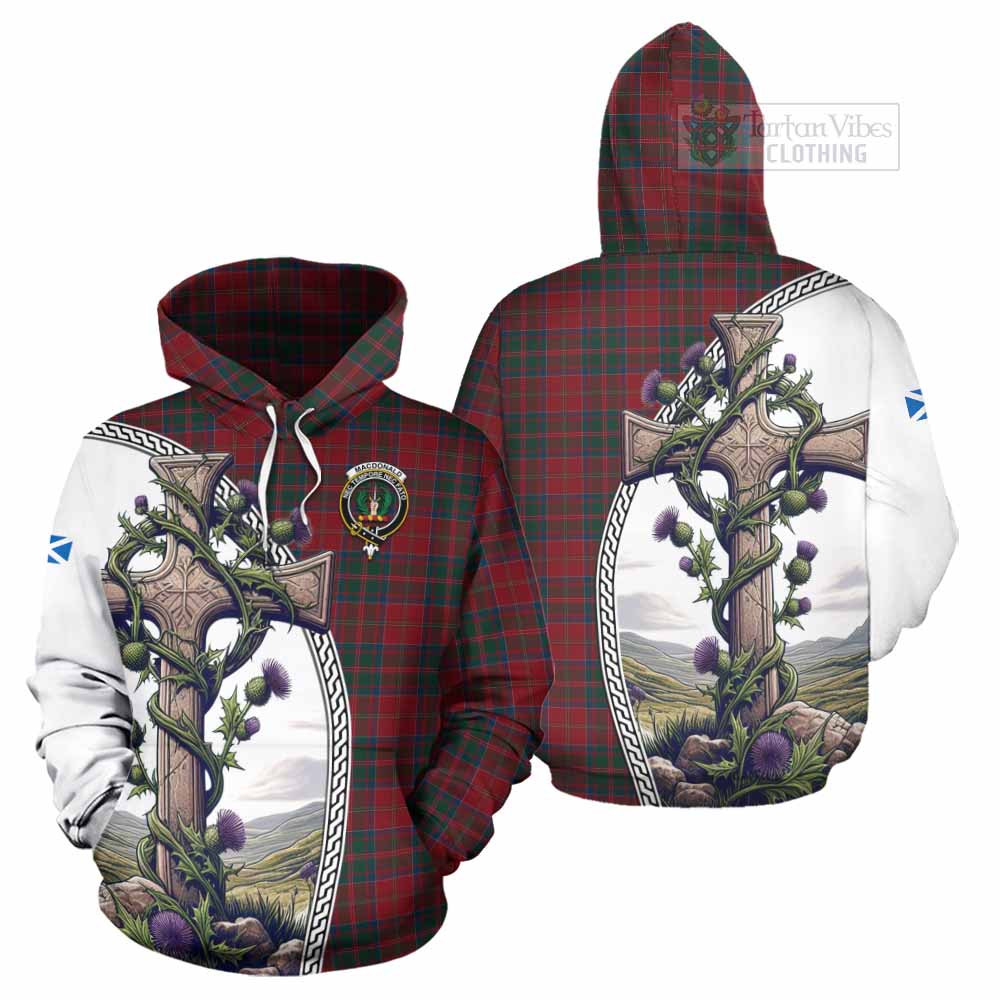 Tartan Vibes Clothing MacDonald (McDonald) of Glencoe Tartan Hoodie with Family Crest and St. Andrew's Cross Accented by Thistle Vines