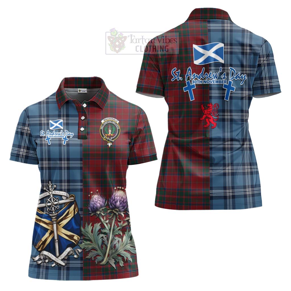 Tartan Vibes Clothing MacDonald (McDonald) of Glencoe Tartan Women's Polo Shirt Happy St. Andrew's Day Half Tartan Style