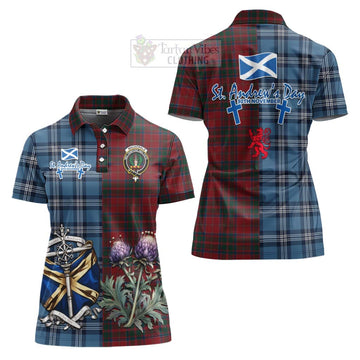 MacDonald (McDonald) of Glencoe Tartan Women's Polo Shirt Happy St. Andrew's Day Half Tartan Style