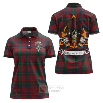 MacDonald (McDonald) of Glencoe Tartan Women's Polo Shirt with Family Crest and Bearded Skull Holding Bottles of Whiskey