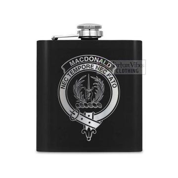 MacDonald (McDonald) of Glencoe Crest Hip Flask Set 7oz Black Stainless Steel with A Gift Box