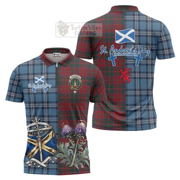 MacDonald (McDonald) of Glencoe Tartan Zipper Polo Shirt Happy St. Andrew's Day Half Tartan Style