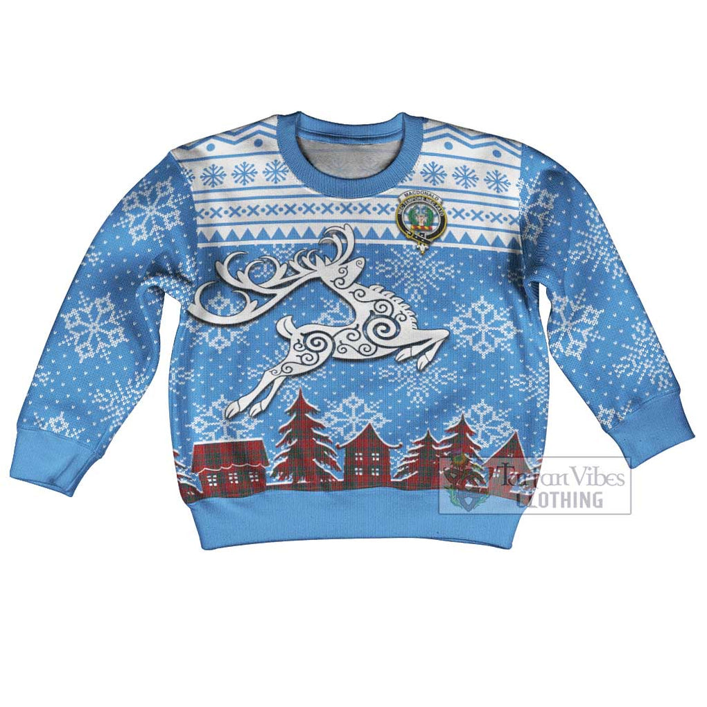 Tartan Vibes Clothing MacDonald (McDonald) of Glencoe Clan Christmas Kid Ugly Sweater with Tartan and Celtic Raindeer Style