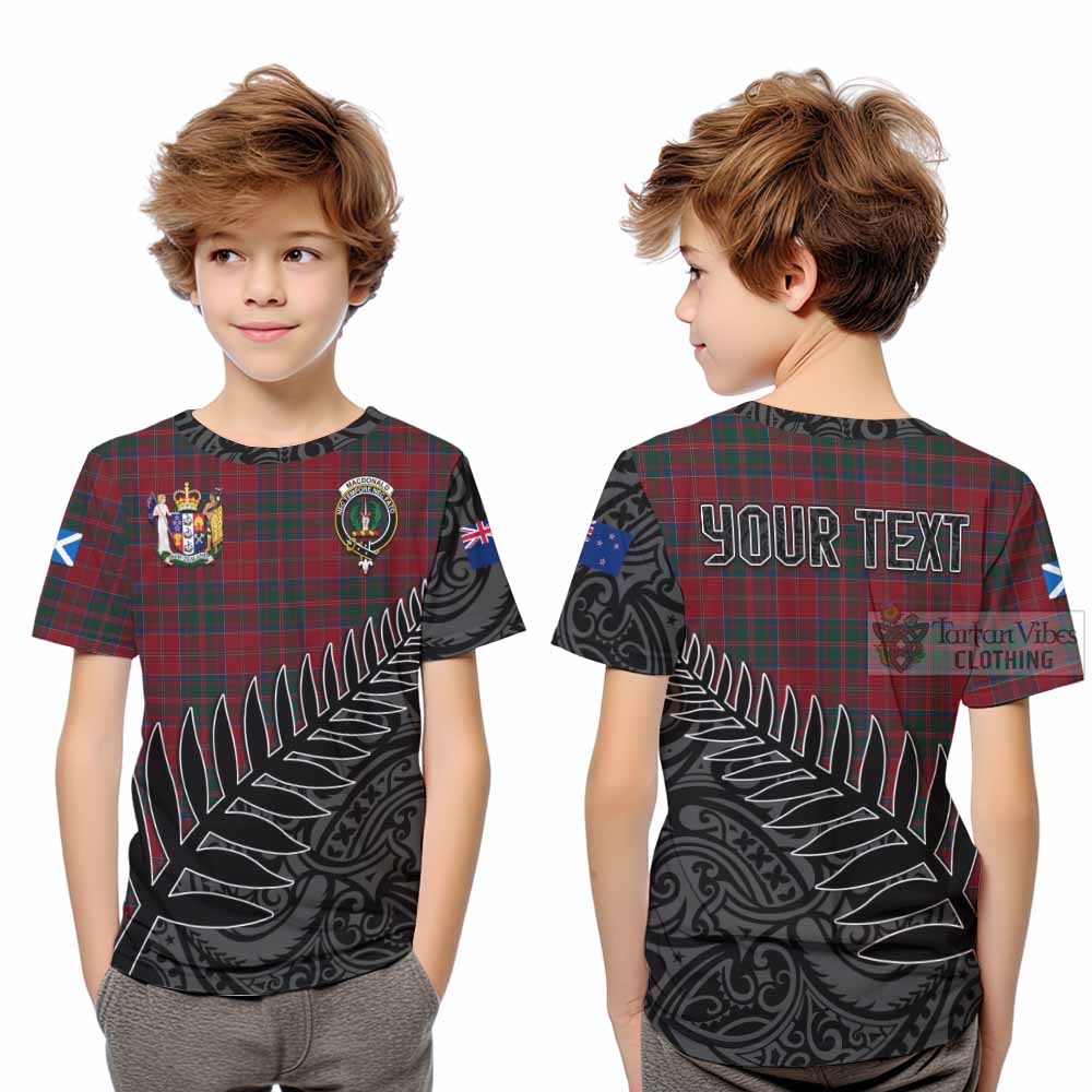 Tartan Vibes Clothing MacDonald (McDonald) of Glencoe Crest Tartan Kid T-Shirt with New Zealand Silver Fern Half Style