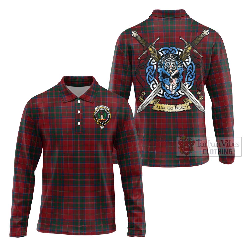 Tartan Vibes Clothing MacDonald (McDonald) of Glencoe Tartan Long Sleeve Polo Shirt with Family Crest Celtic Skull Style