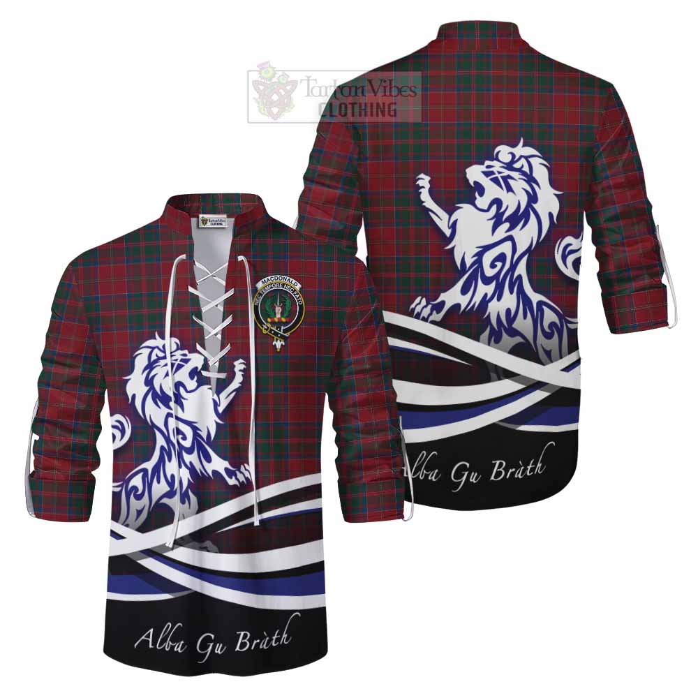 Tartan Vibes Clothing MacDonald (McDonald) of Glencoe Tartan Ghillie Kilt Shirt with Alba Gu Brath Regal Lion Emblem