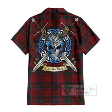 MacDonald (McDonald) of Glencoe Tartan Short Sleeve Button Shirt with Family Crest Celtic Skull Style