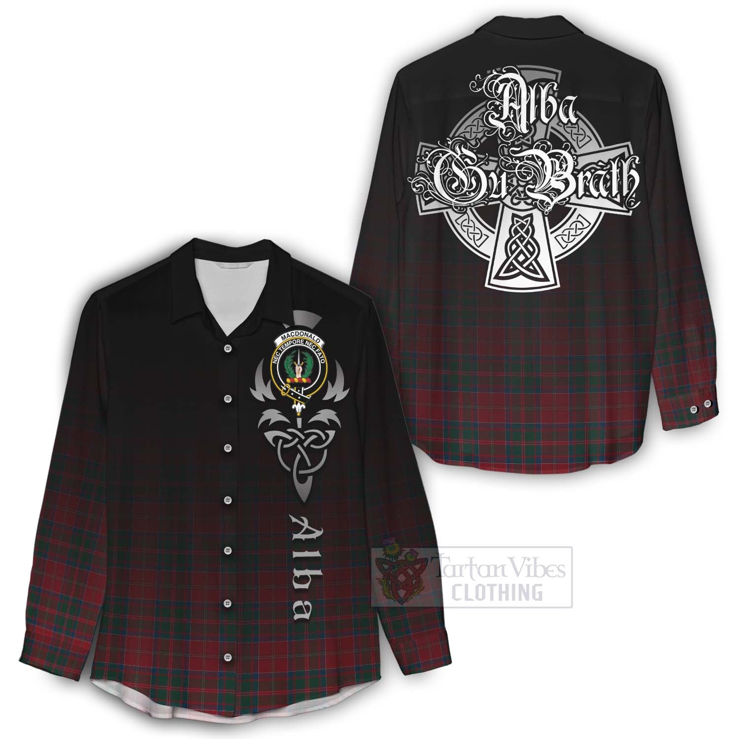 Tartan Vibes Clothing MacDonald (McDonald) of Glencoe Tartan Women's Casual Shirt Featuring Alba Gu Brath Family Crest Celtic Inspired